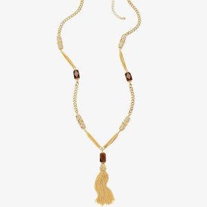 WHBM Tiger Eye & Tassel Pendant Long Necklace